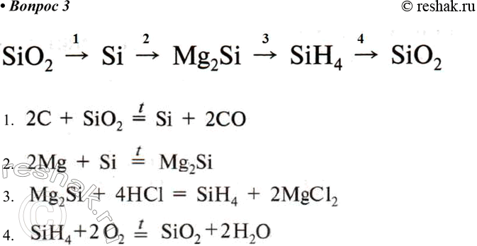 ����������� 3. �������� ��������� �������, ��������������� ��������� ������������:SiO2 �> Si �> Mg2Si �> SiH4 �>...